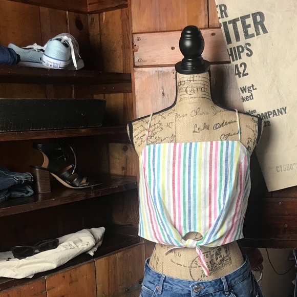 Topshop Tops - Topshop striped multicolored front knot crop top